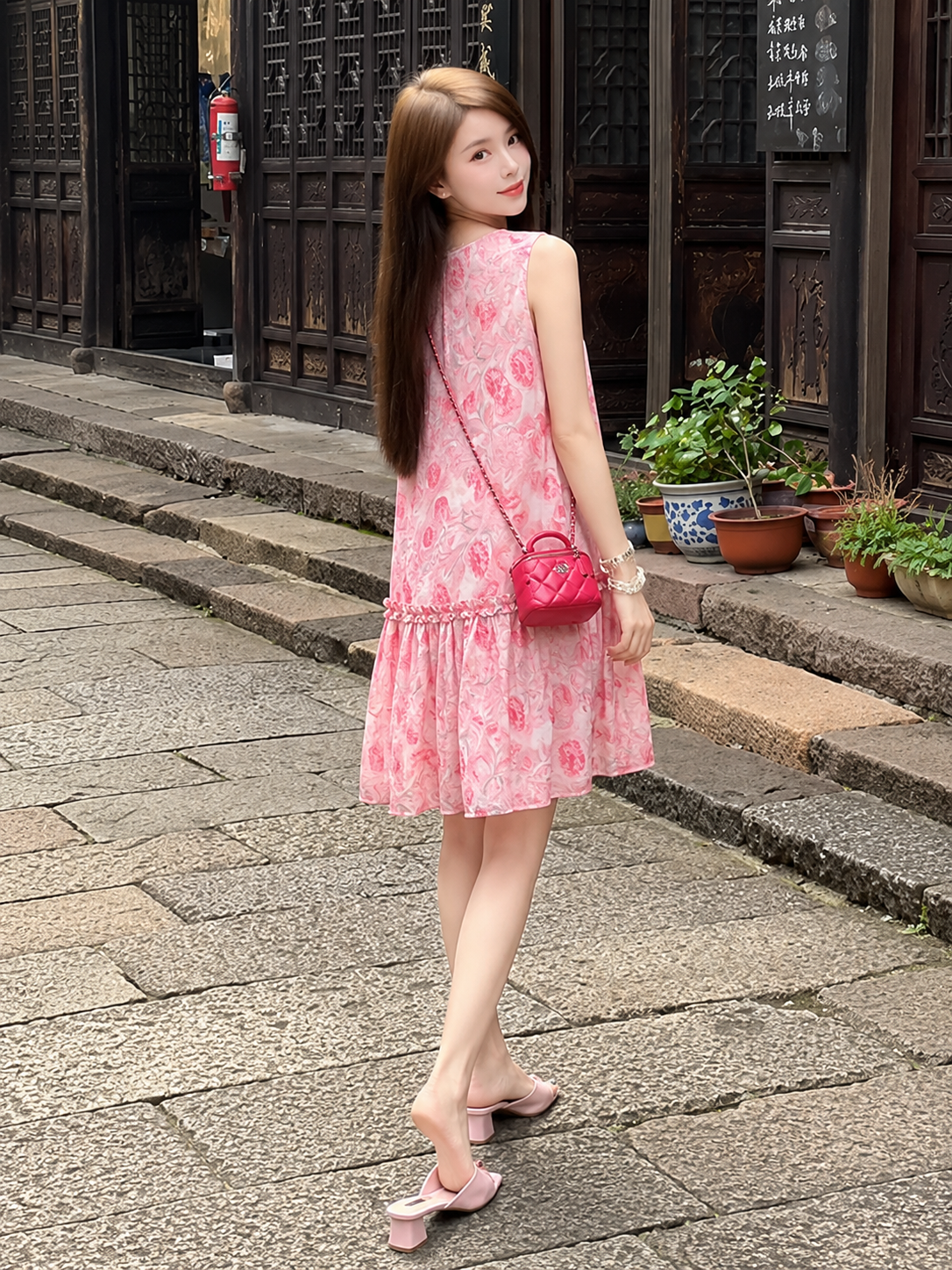 Đầm Hồng Hoa Nhí Dáng Xòe Nữ Tính