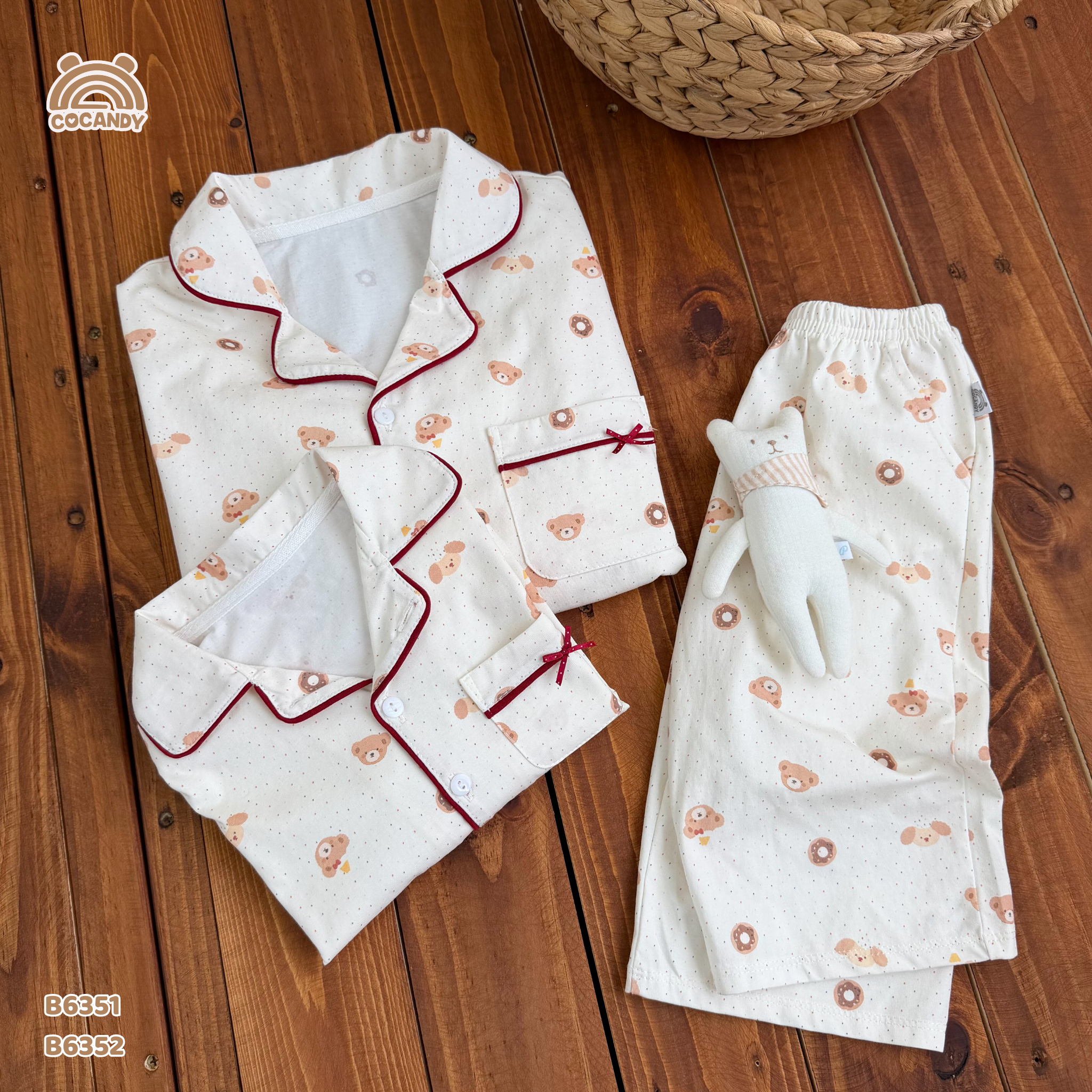 Bộ dài pijama TRẮNG gấu nâu viền đỏ NỮ_thumbnail_4
