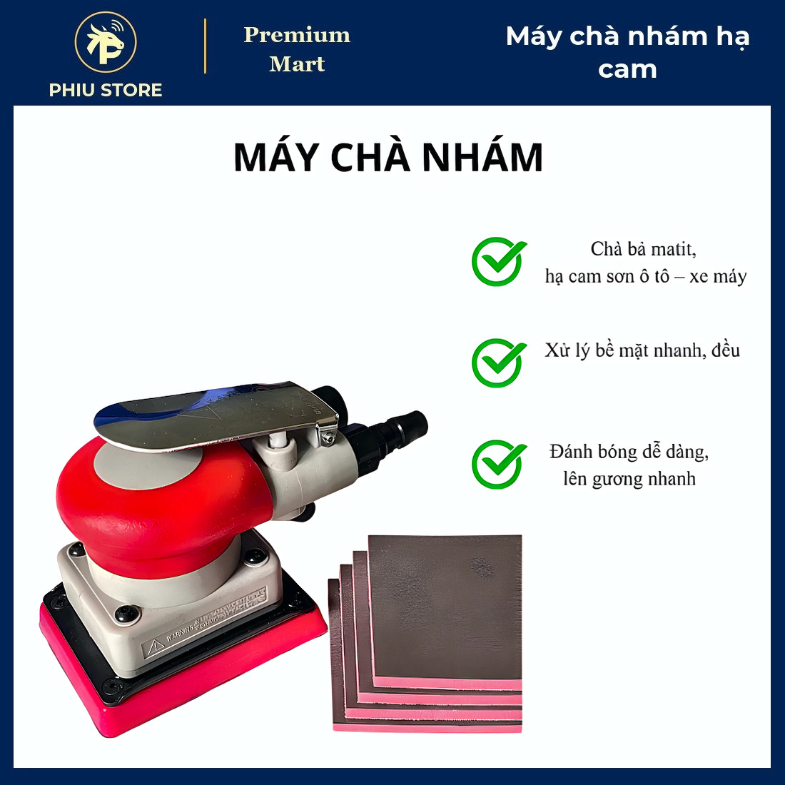 Máy chà nhám hạ cam, máy chà nhám hơi mini, máy đánh bóng xe ô tô, đế vuông 75x100mm, PHIU STORE