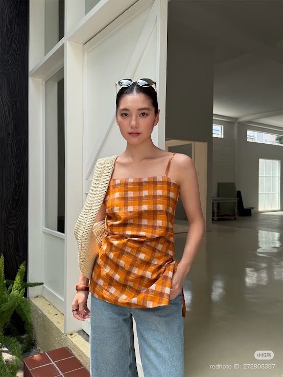 Lucas - Áo 2 dây ngực ngang vải caro xếp rúm 2 bên eo_thumbnail_6