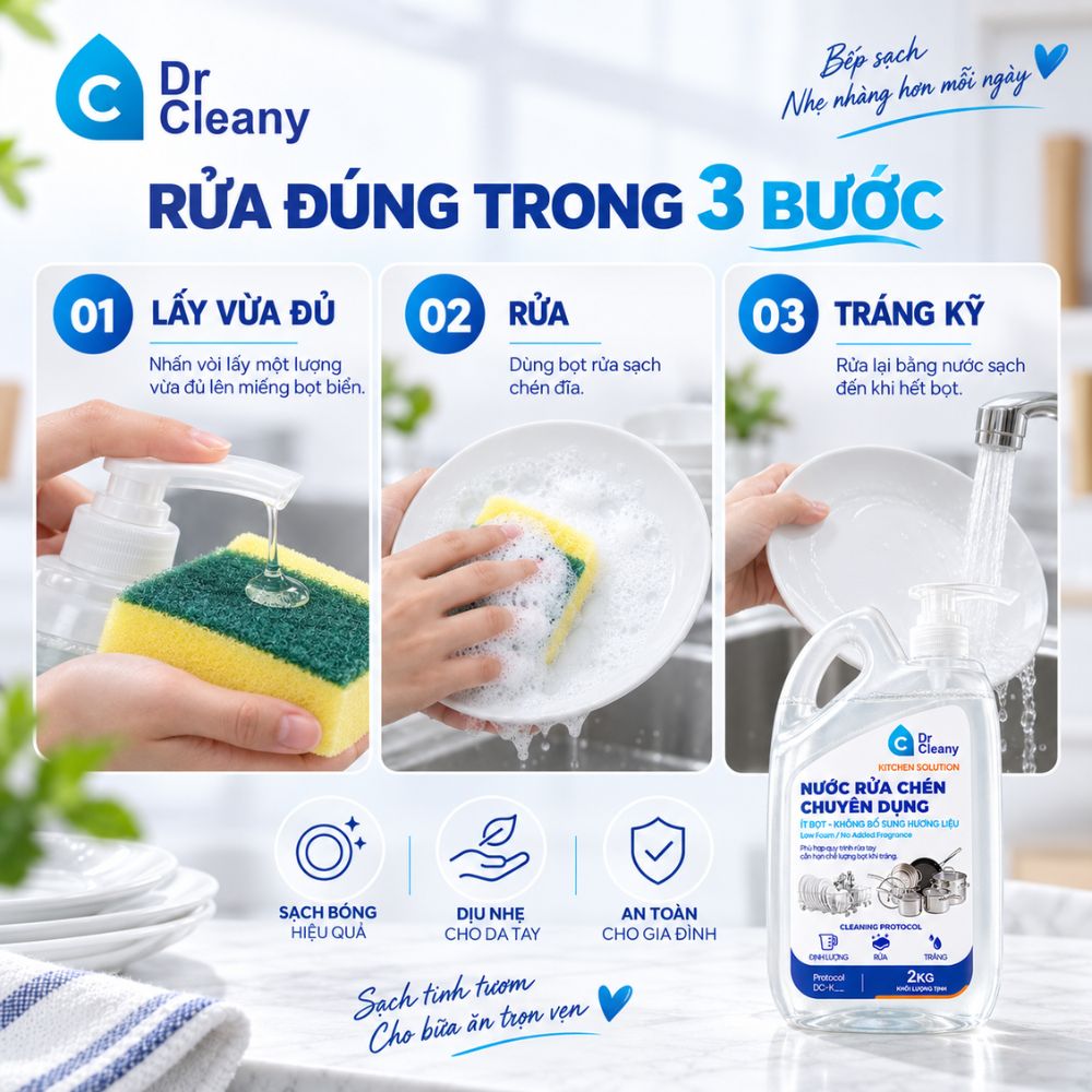 Nước rửa chén Dr Cleany 2kg – Ít bọt, không mùi, không hương liệu_thumbnail_3