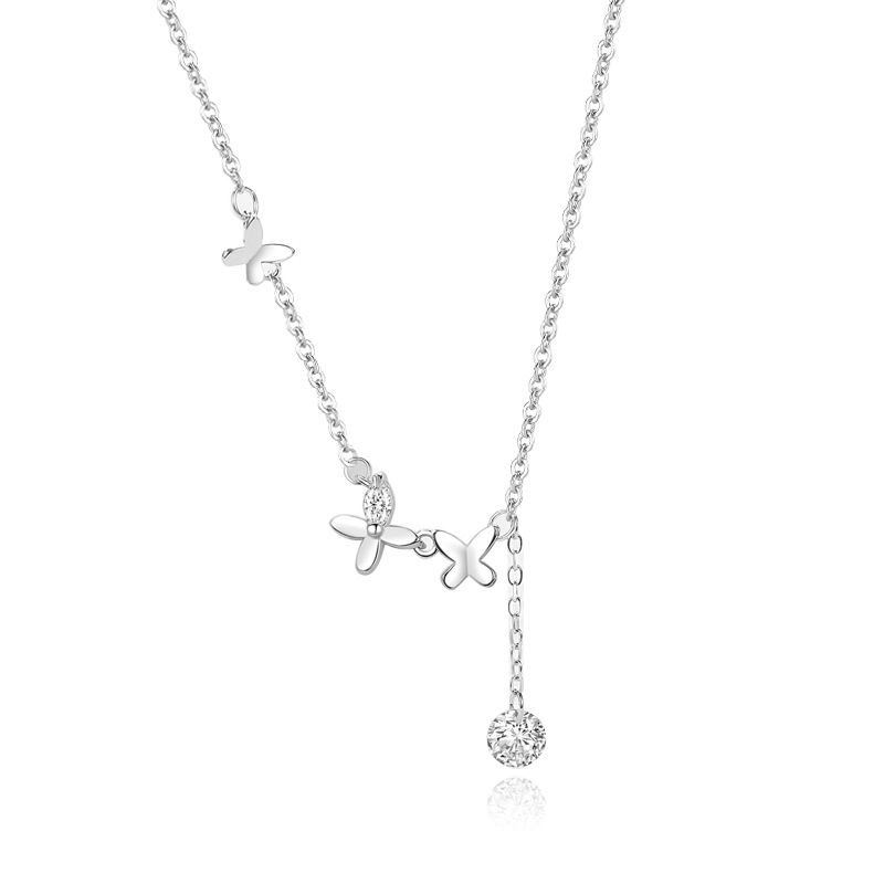 Dây Chuyền Bạc S925 Đính Đá Zircon Thiết Kế Đàn Bướm Dáng Thả Xinh Xắn HTT039_thumbnail_1