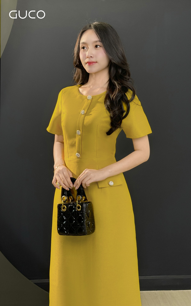 ĐẦM A PHỐI NÚT TÚI GIẢ - VÀNG_thumbnail_3