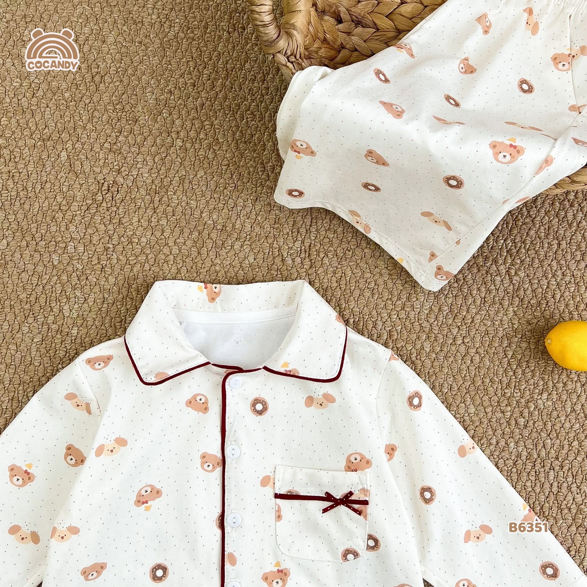 Bộ dài pijama TRẮNG gấu nâu viền đỏ_thumbnail_4