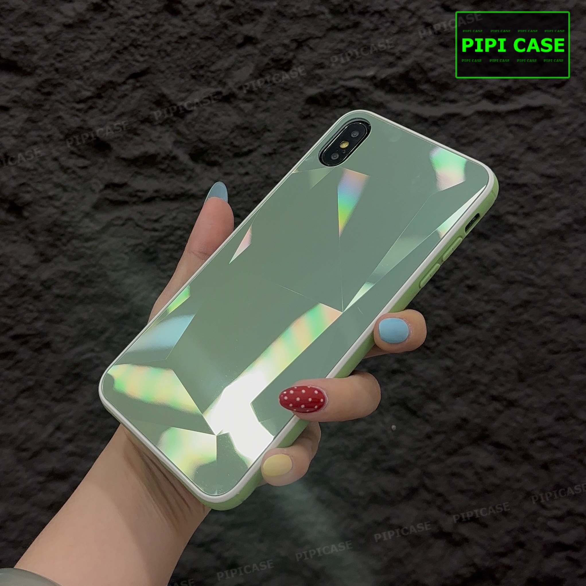 Ốp Lưng iPhone X / XS - Kim Cương 6D - Xanh Viền Trắng_thumbnail_2