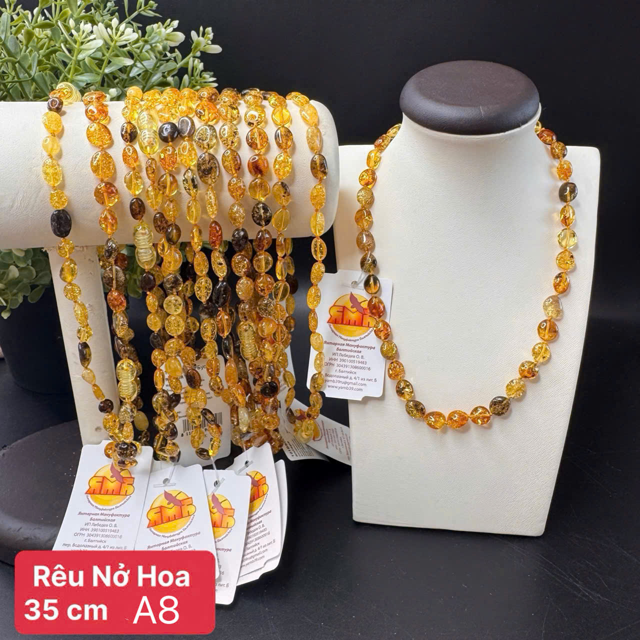 Dây Cổ Hổ Phách Baltic Rêu Nở Hoa Hạt Oval Dành Cho Trẻ Em (3y-8y)- A8