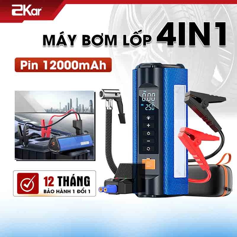 Máy Bơm Lốp Kích Bình 4in1 OZiO 12.000mAh – Tích Hợp Sạc & Đèn Pin