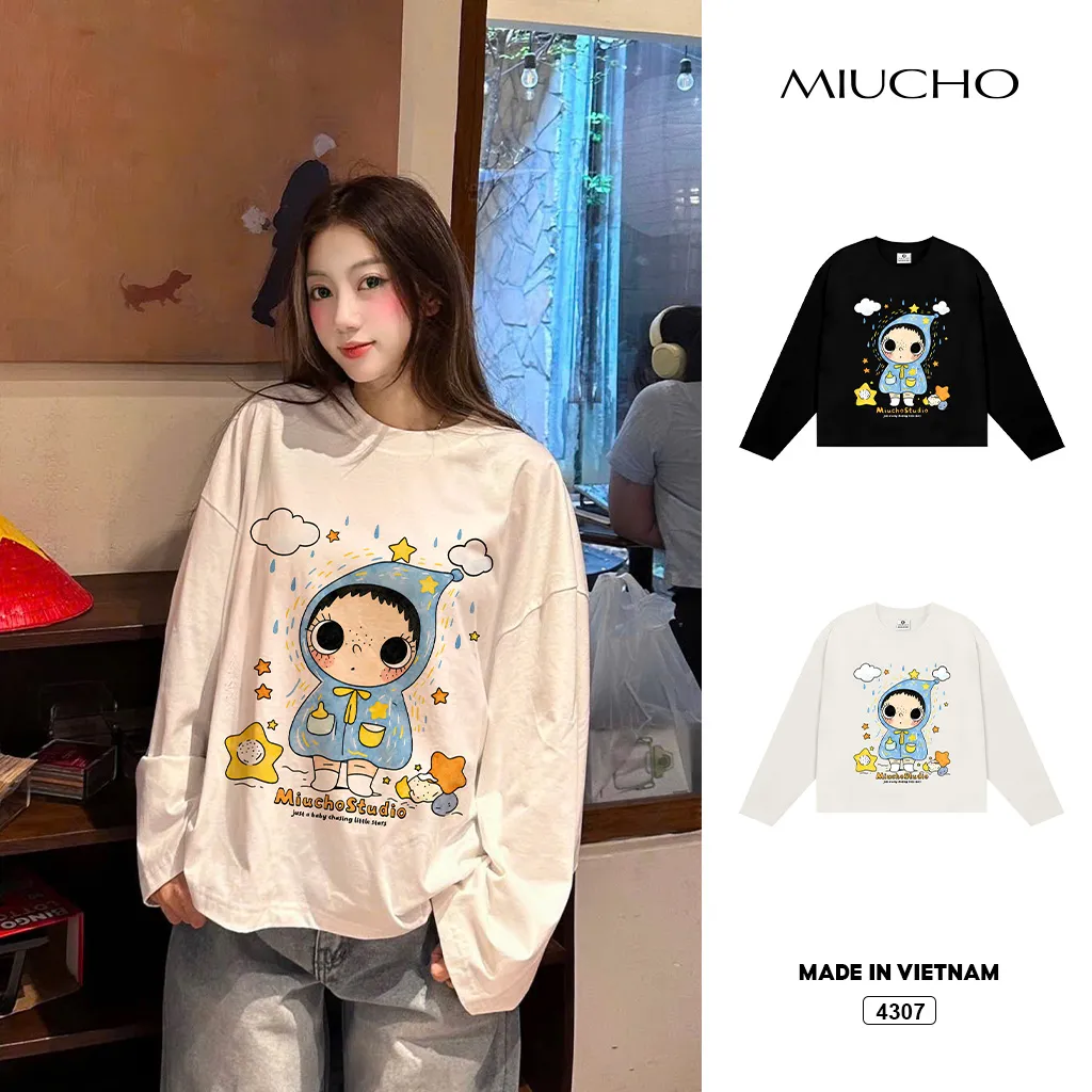 Áo thun tay dài unisex form boxy Miucho 4307