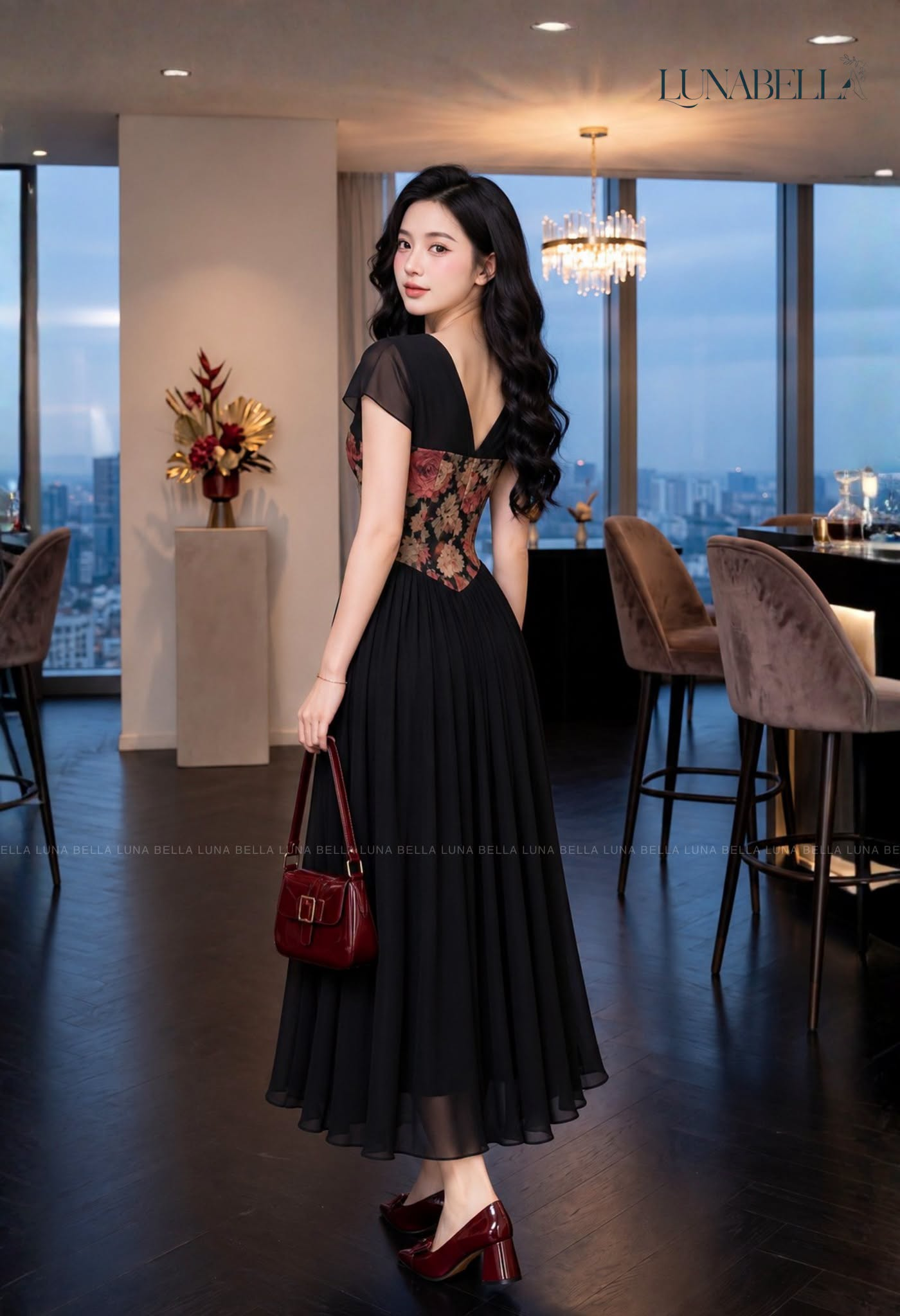Váy voan dài mix hoa tiết hoa SONYA màu ĐEN_thumbnail_2