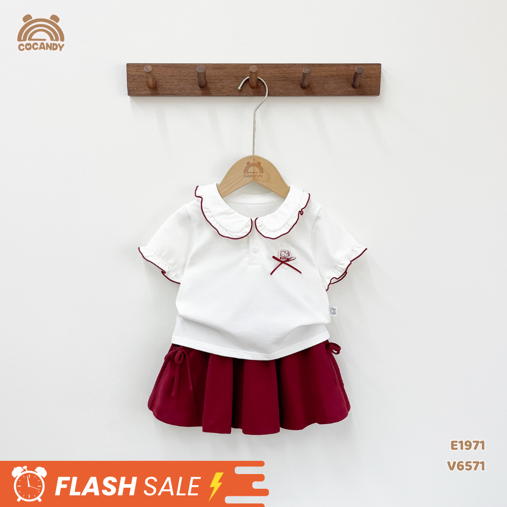 Áo cộc polo TRẮNG cổ sen kép phối nơ