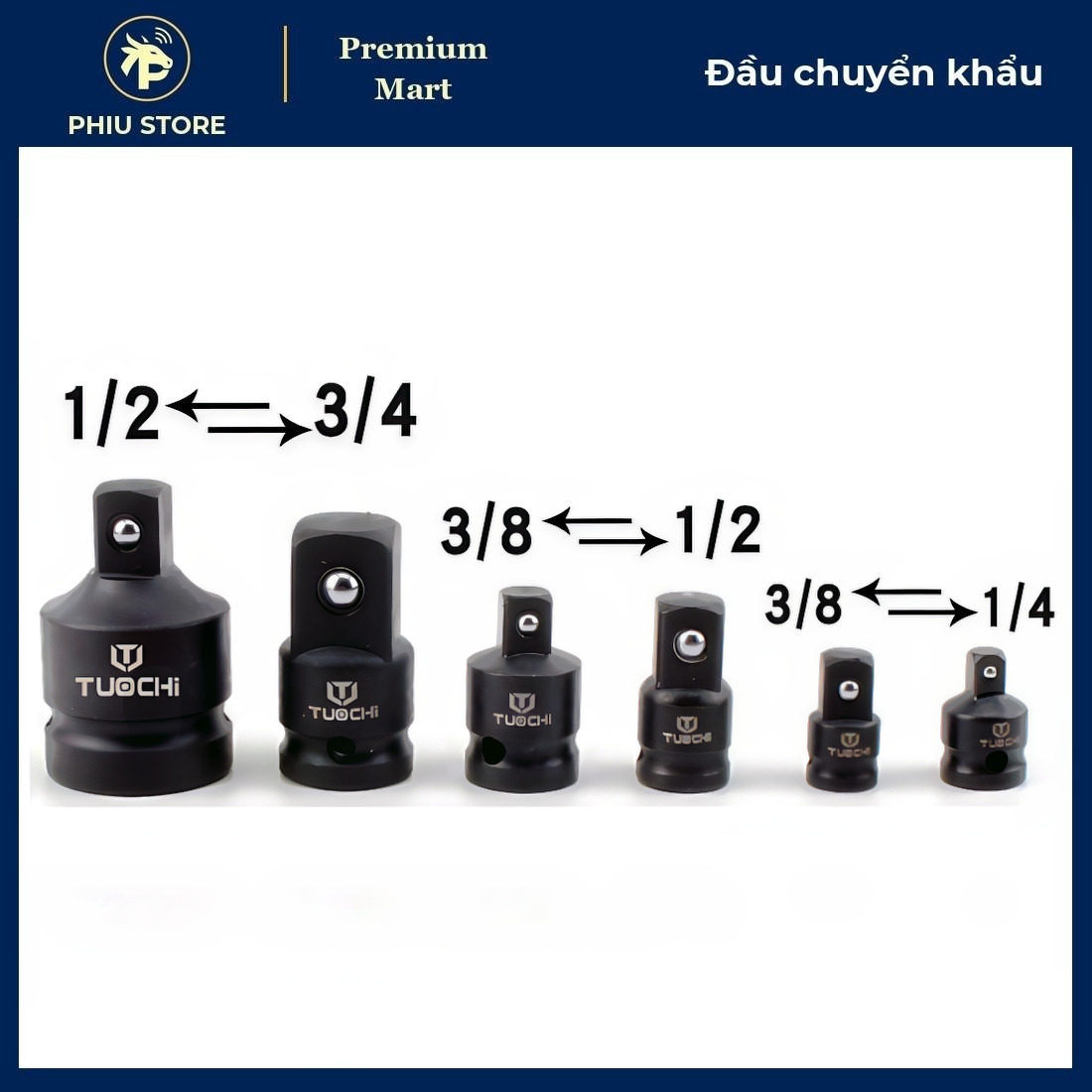 Bộ 6 Đầu Chuyển Khẩu Thép Đen - Chuyển Tuýp 1/2, 3/8, 1/4 Cao Cấp_thumbnail_1
