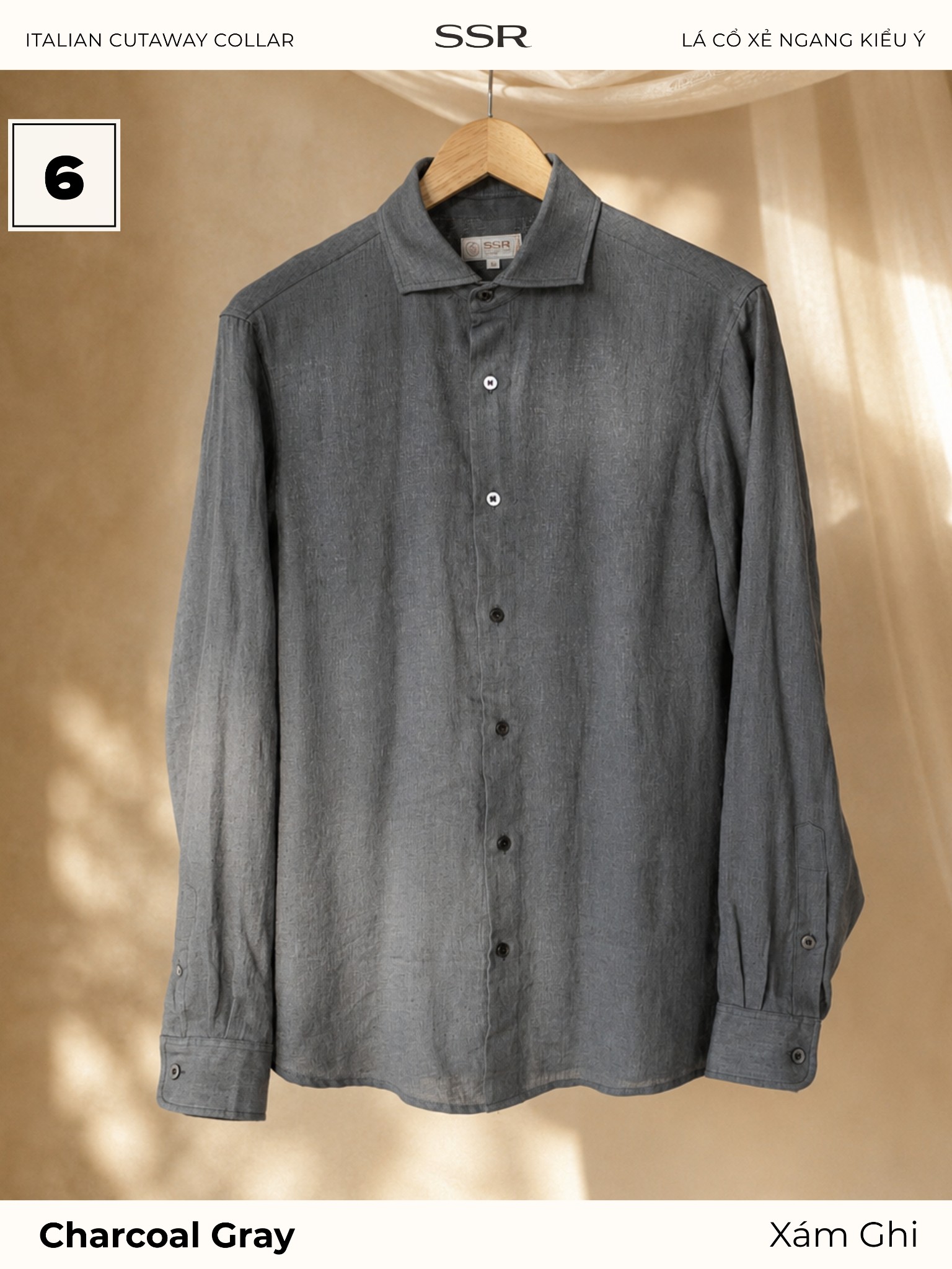 SSR - SƠ MI TAY DÀI - CỔ Ý CUTAWAY - Vạt Bầu - 100% LINEN_thumbnail_8