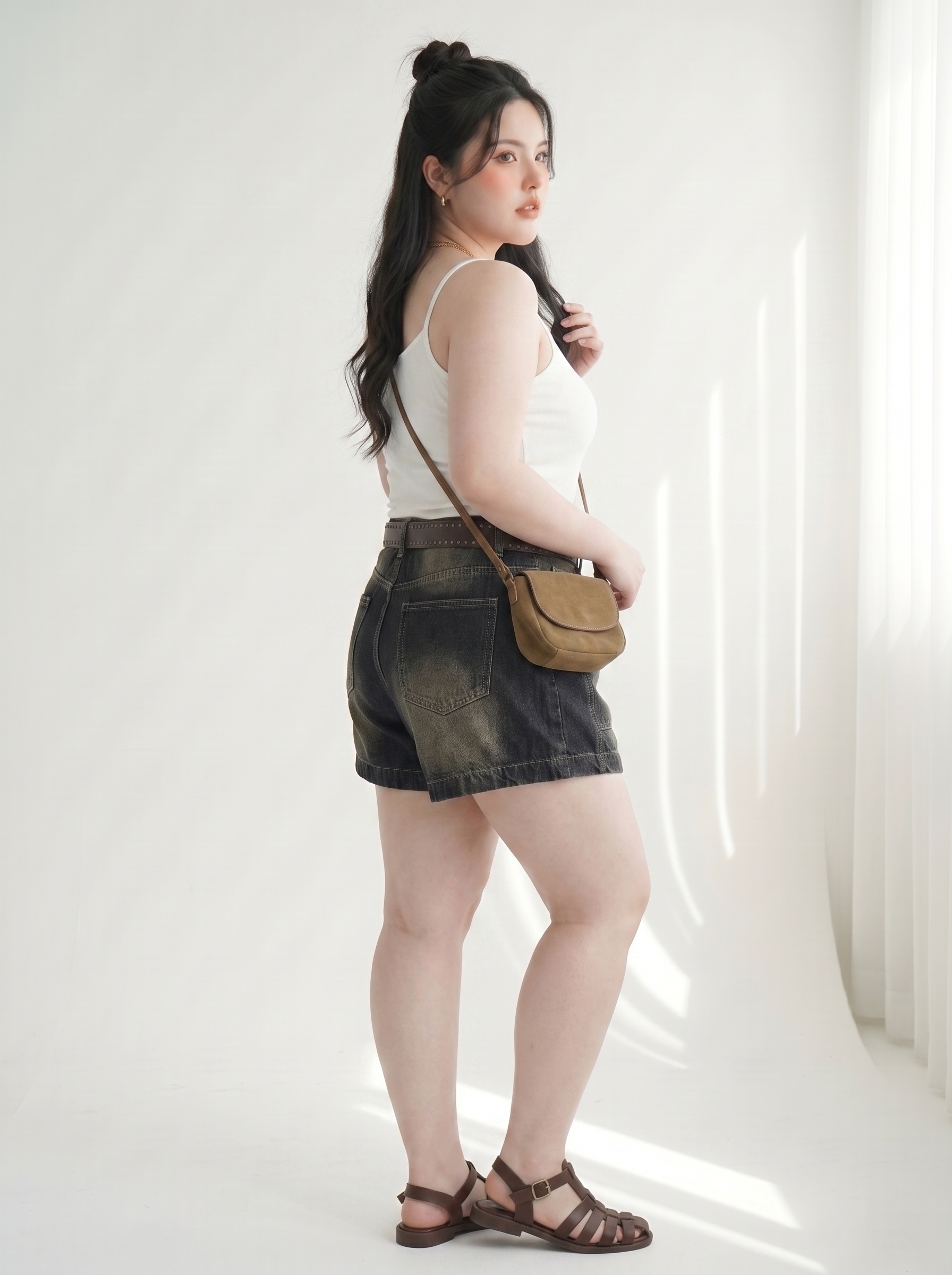 Quần Short Jean Lưng Thun Bigsize Cạp Cao Gọn Bụng Dễ Phối - Xanh Nhạt, Đen Wash - Vừa 55-90kg - T-QSJ1324