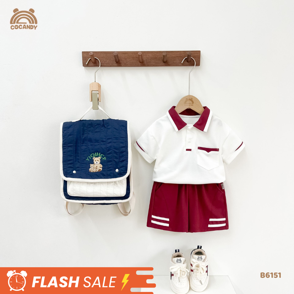 Bộ cộc polo TRẮNG phối đỏ túi ốp