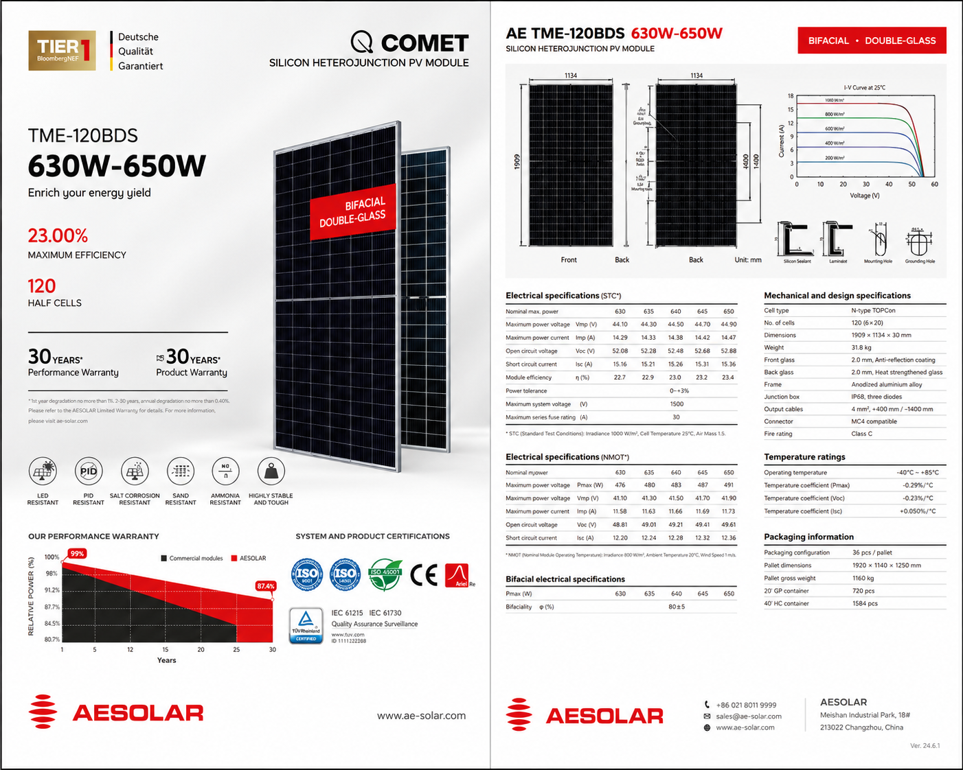 Tấm Pin Năng Lượng Mặt Trời AE Solar 630W