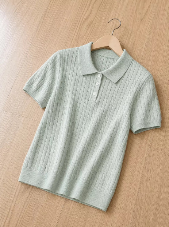 Lucas - Áo len vặn thừng dọc cổ bẻ ve nhọn cộc tay