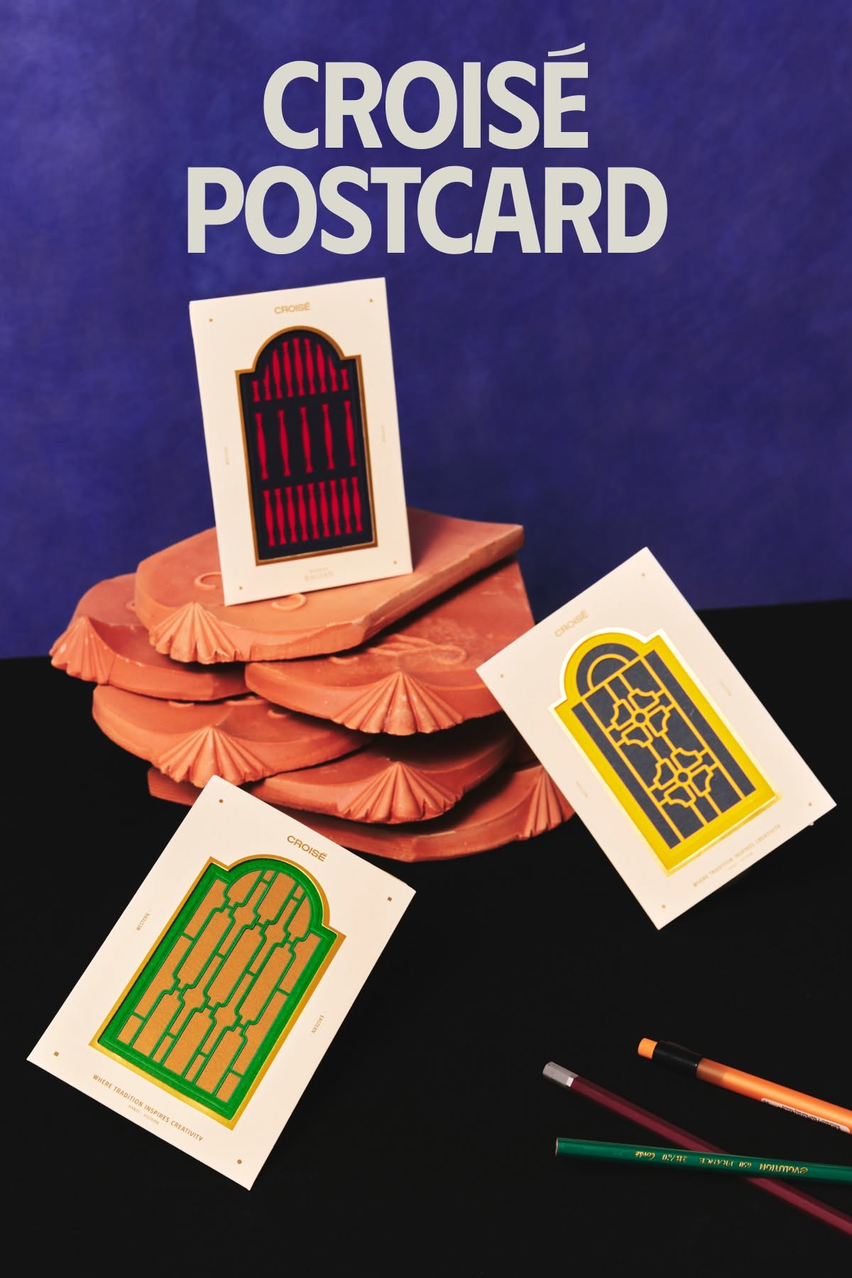 Postcard CROISÉ hoạ tiết cửa vòm Đông Dương – Maison Bagian – bìa cắt nổi 3D nghệ thuật, trang trí & quà tặng