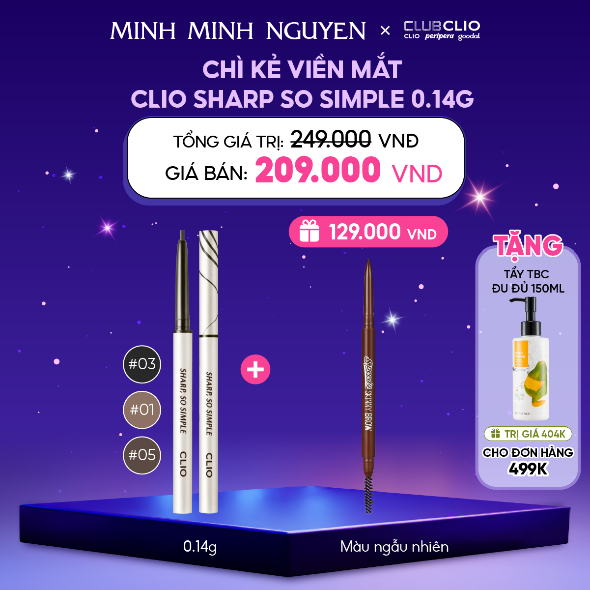 CHÌ KẺ VIỀN MẮT CLIO SHARP SO SIMPLE WATERPROOF PENCIL LINER 0.14G (tặng 1 Chì Chân Mày Peripera Speedy Skinny Brow 0.05G)