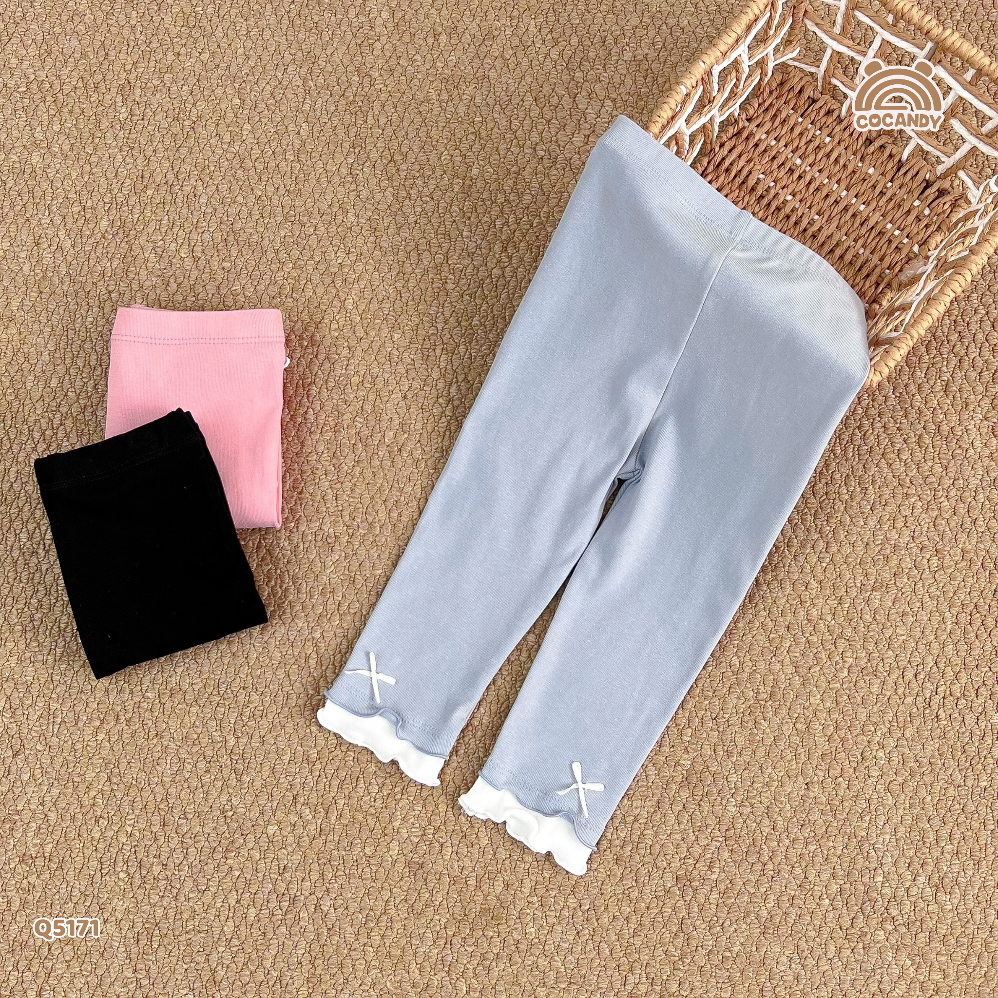 Quần dài legging XANH phối gấu nơ