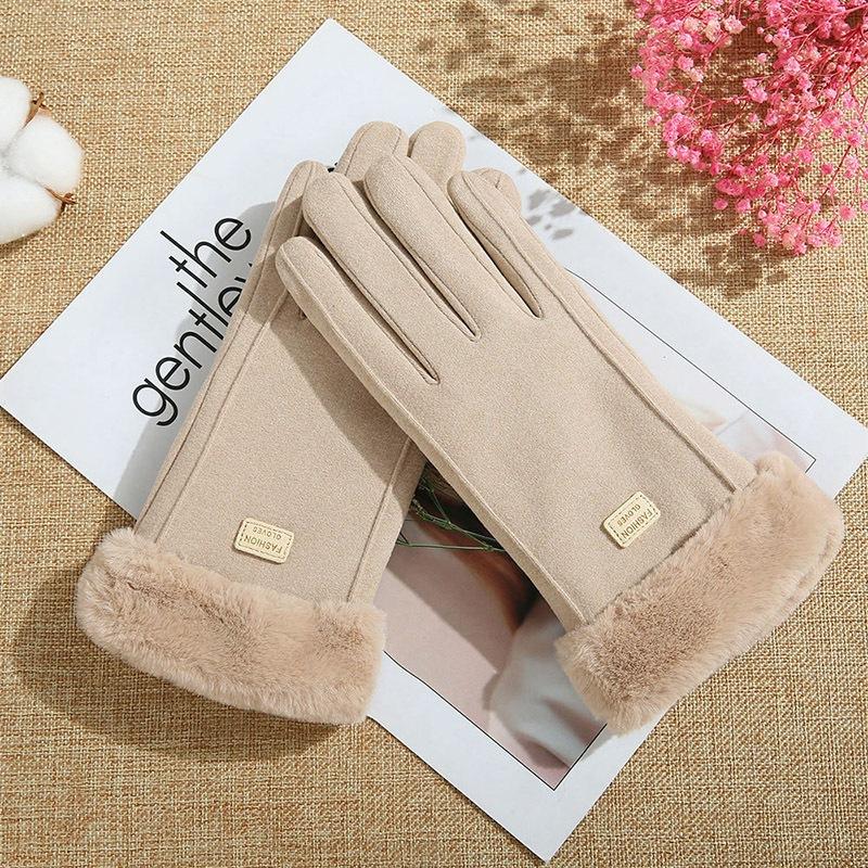Găng Tay Lót Nỉ Giữ Nhiệt Màn Hình Cảm Ứng Da Lộn - Găng Tay Nữ Mùa Đông Nhiều Màu Sang Trọng Size 24x9cm Chất Liệu Da Lộn Giả Phối Lông