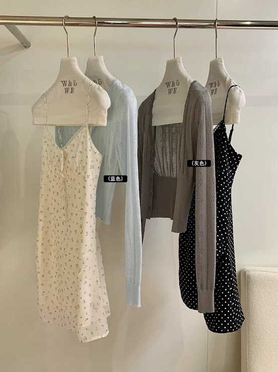 Lucas - Set váy hoa 2 dây dáng ngắn + áo khoác cardigan khác màu ENEN_thumbnail_1