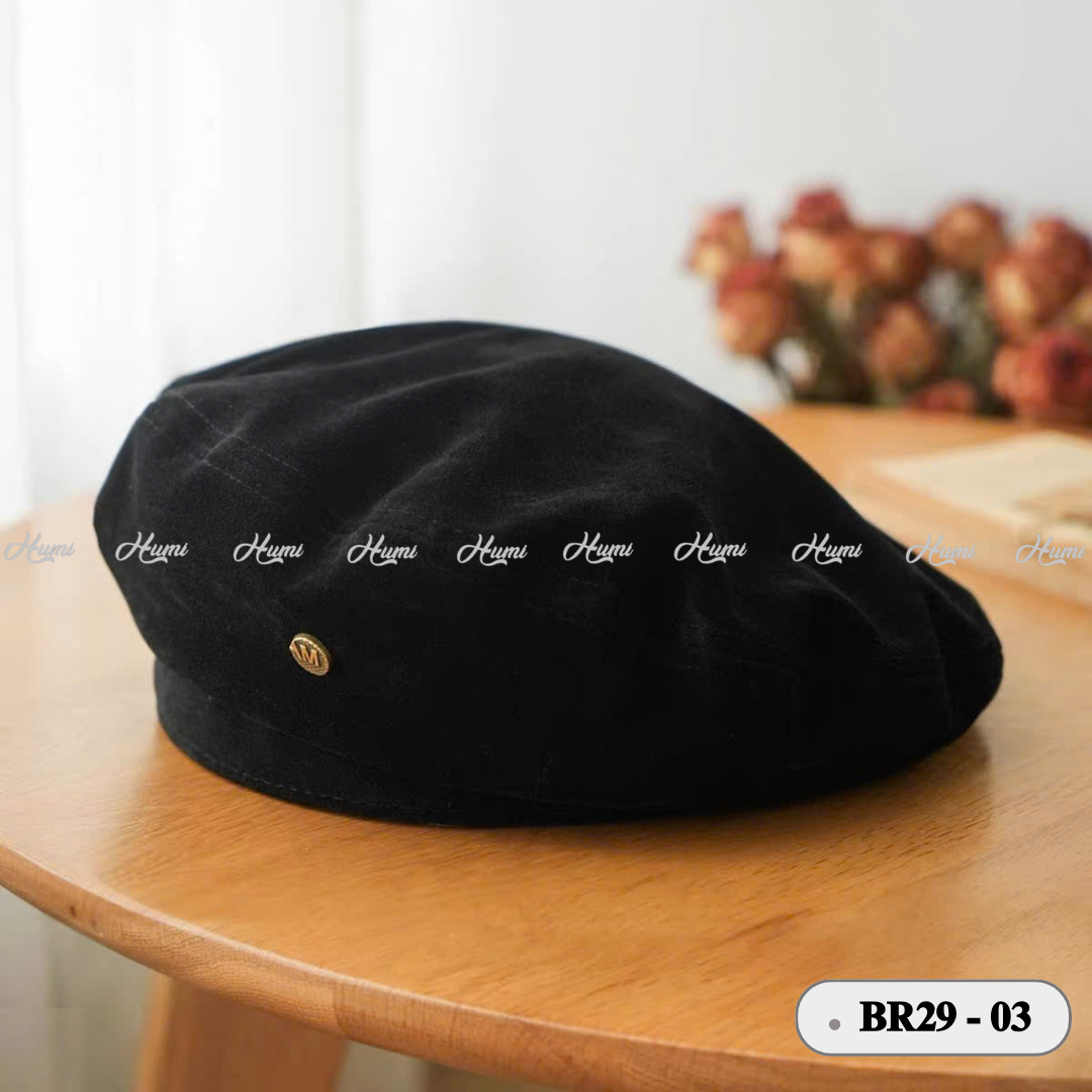 MŨ BERET DA LỘN PHONG CÁCH HÀN  (BR29-03 ĐEN)