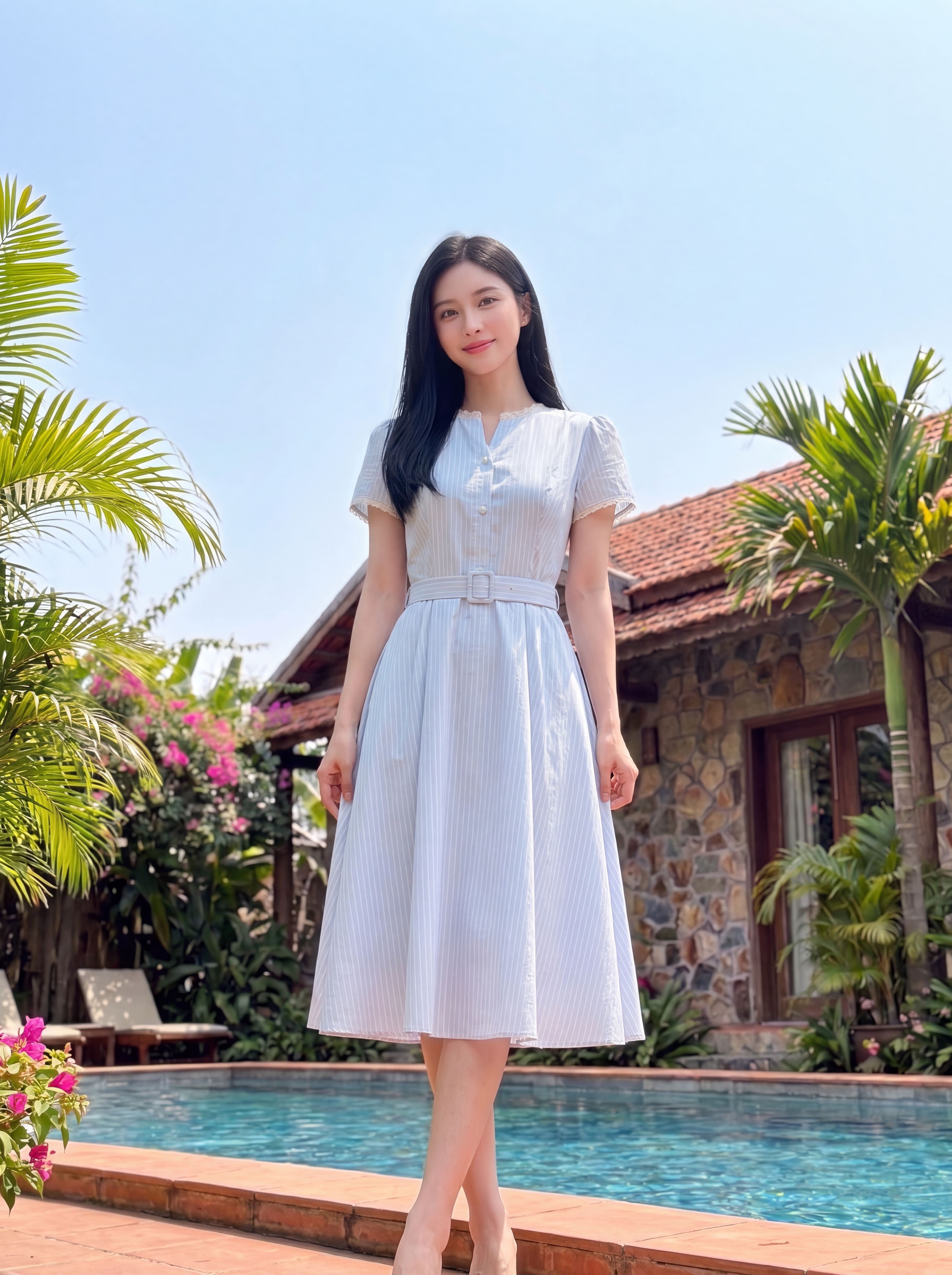 Váy cộc tay cổ phối ren 606011_thumbnail_4