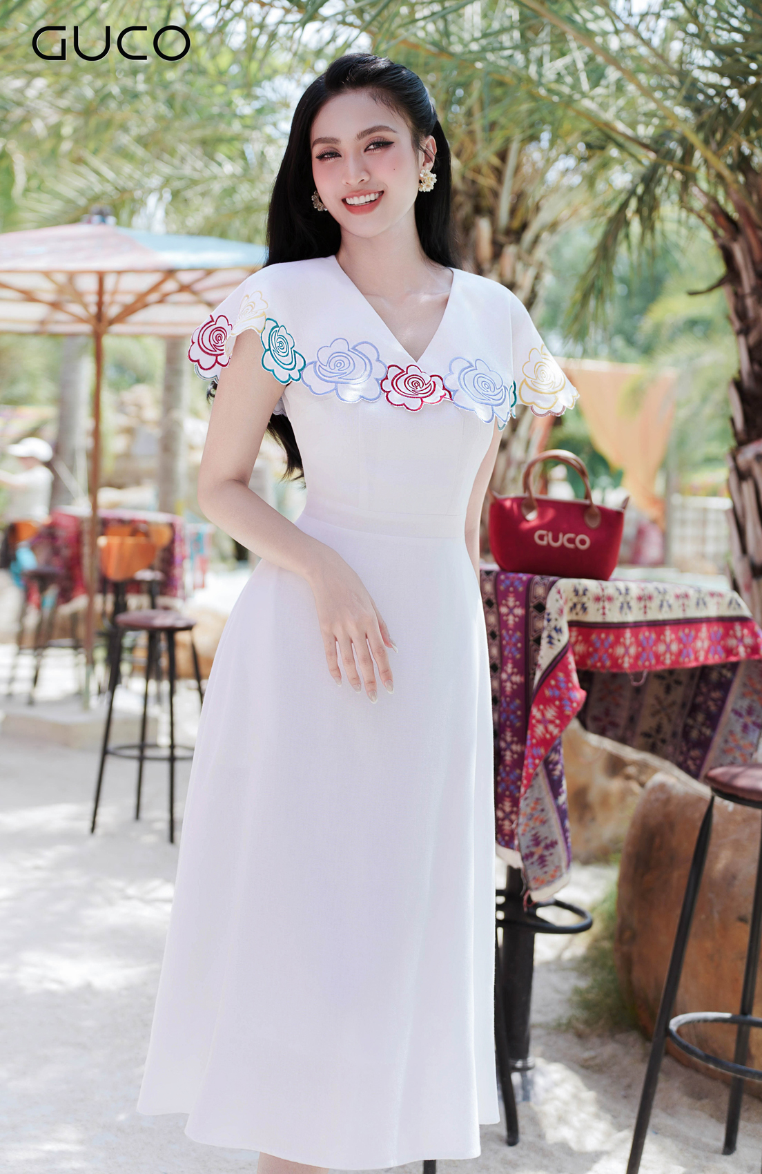 GUCO Đầm Midi Trắng Thêu Hoa Đa Sắc - 5149_thumbnail_4