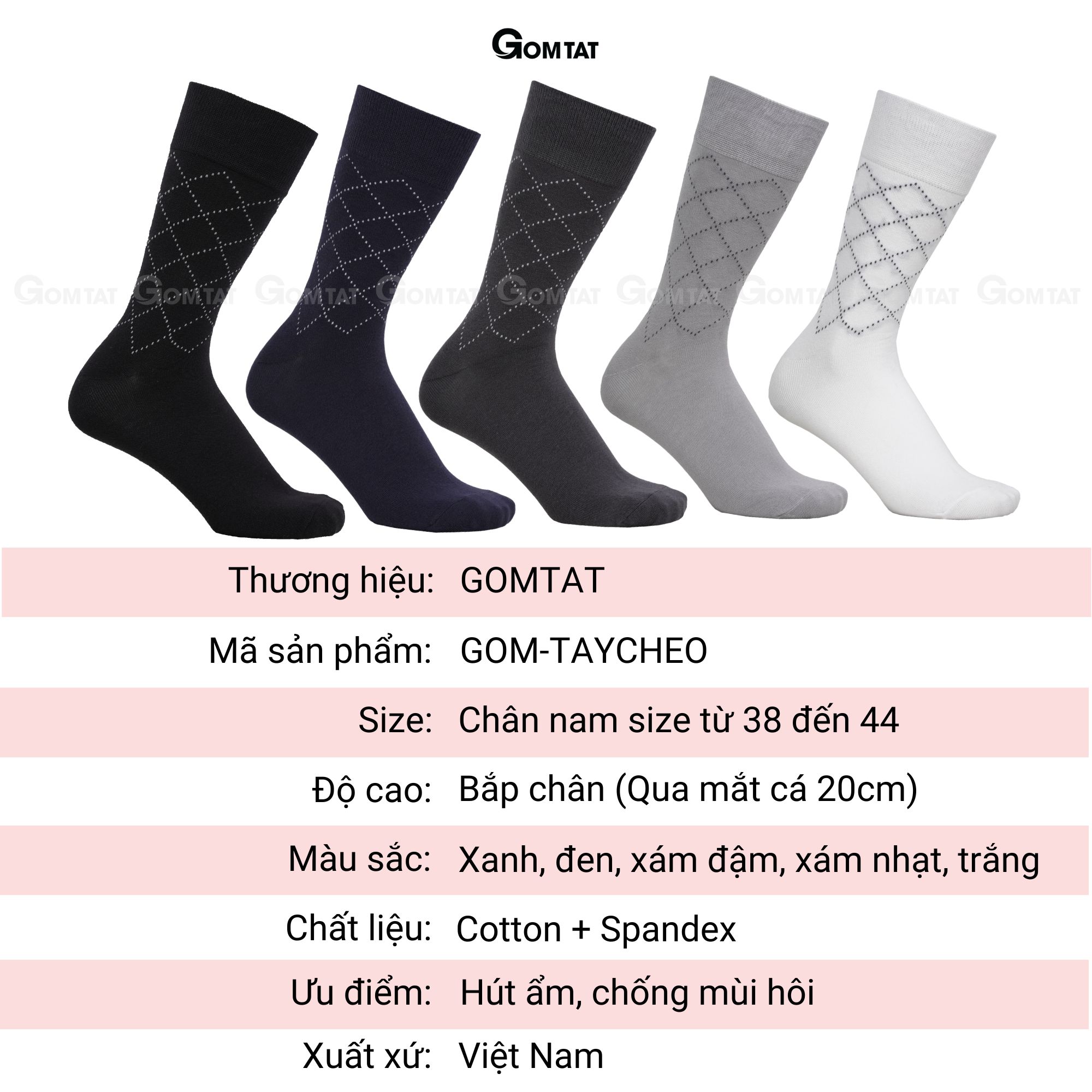 Hộp 5 đôi tất giày tây nam cổ cao GOMTAT hoạ tiết sọc chéo, chất liệu cotton cao cấp thoáng mát  LUX-TAYCHEO-CB5_thumbnail_12