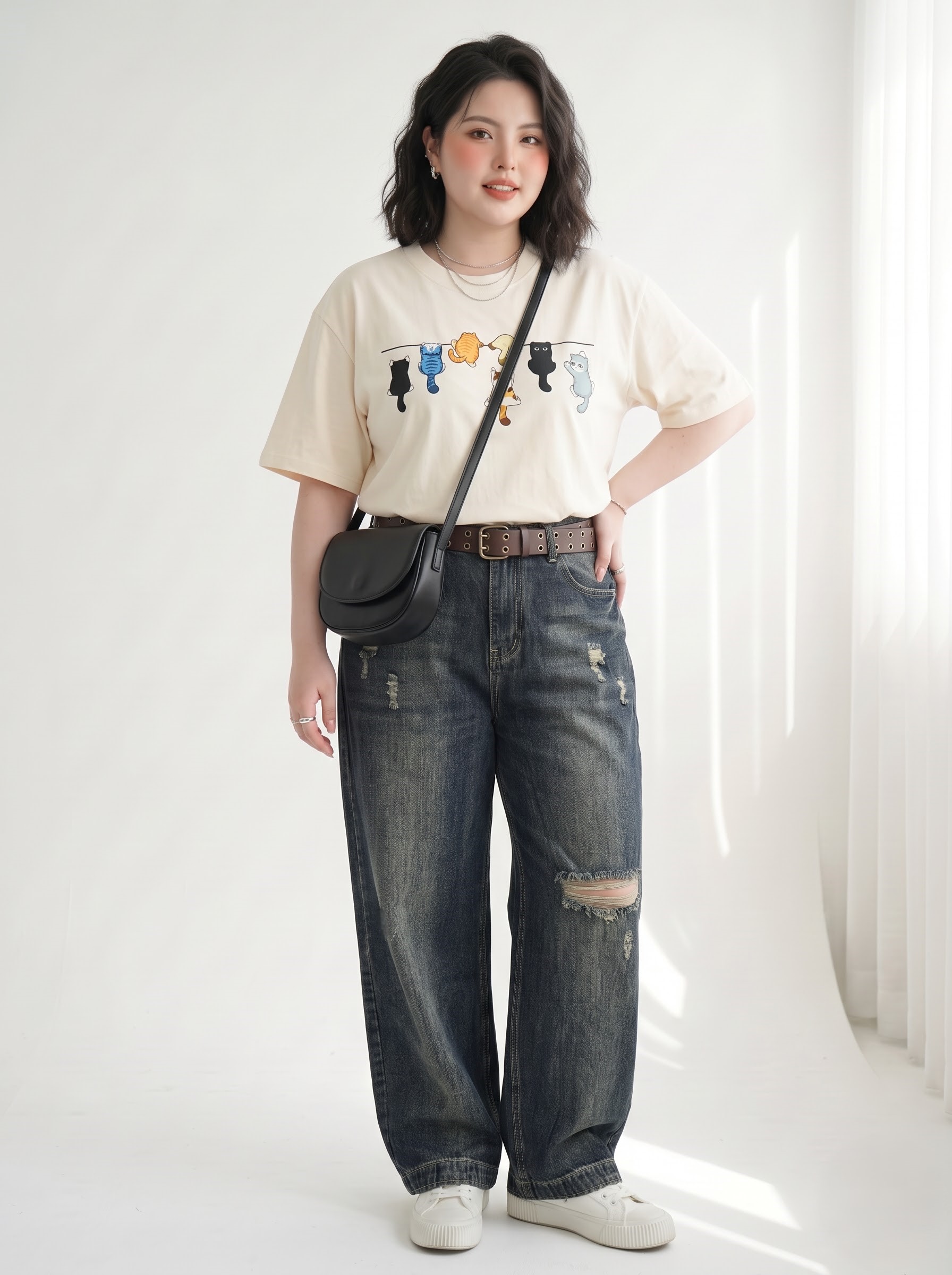 Quần Jean Boy Thụng Thêu Mèo Bigsize Ống Rộng - Xanh Đậm, Xanh Nhạt - Vừa 55–90kg - T-QJ629_thumbnail_2