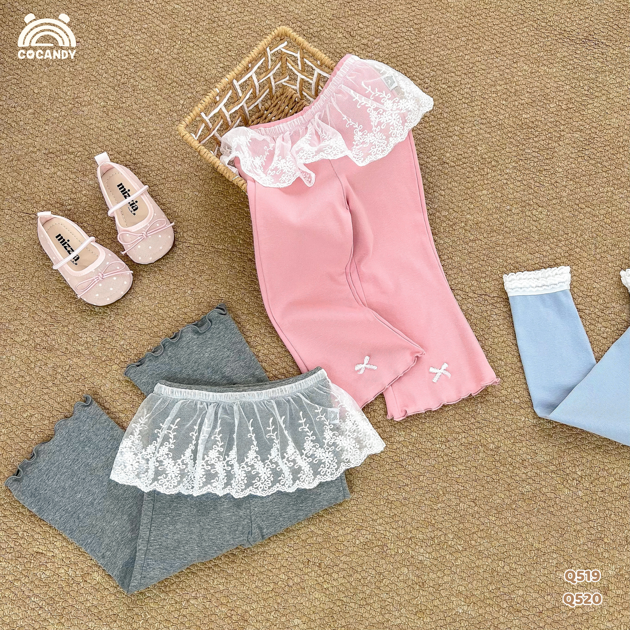 Quần dài legging HỒNG ống loe phối ren trắng_thumbnail_2