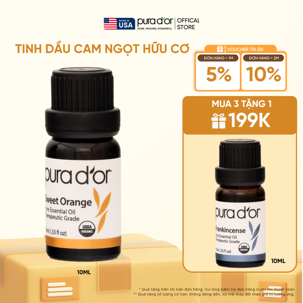 Tinh Dầu Cam Ngọt Hữu Cơ PURA D’OR Therapeutic Grade Sweet Orange Essential Oil 10ml