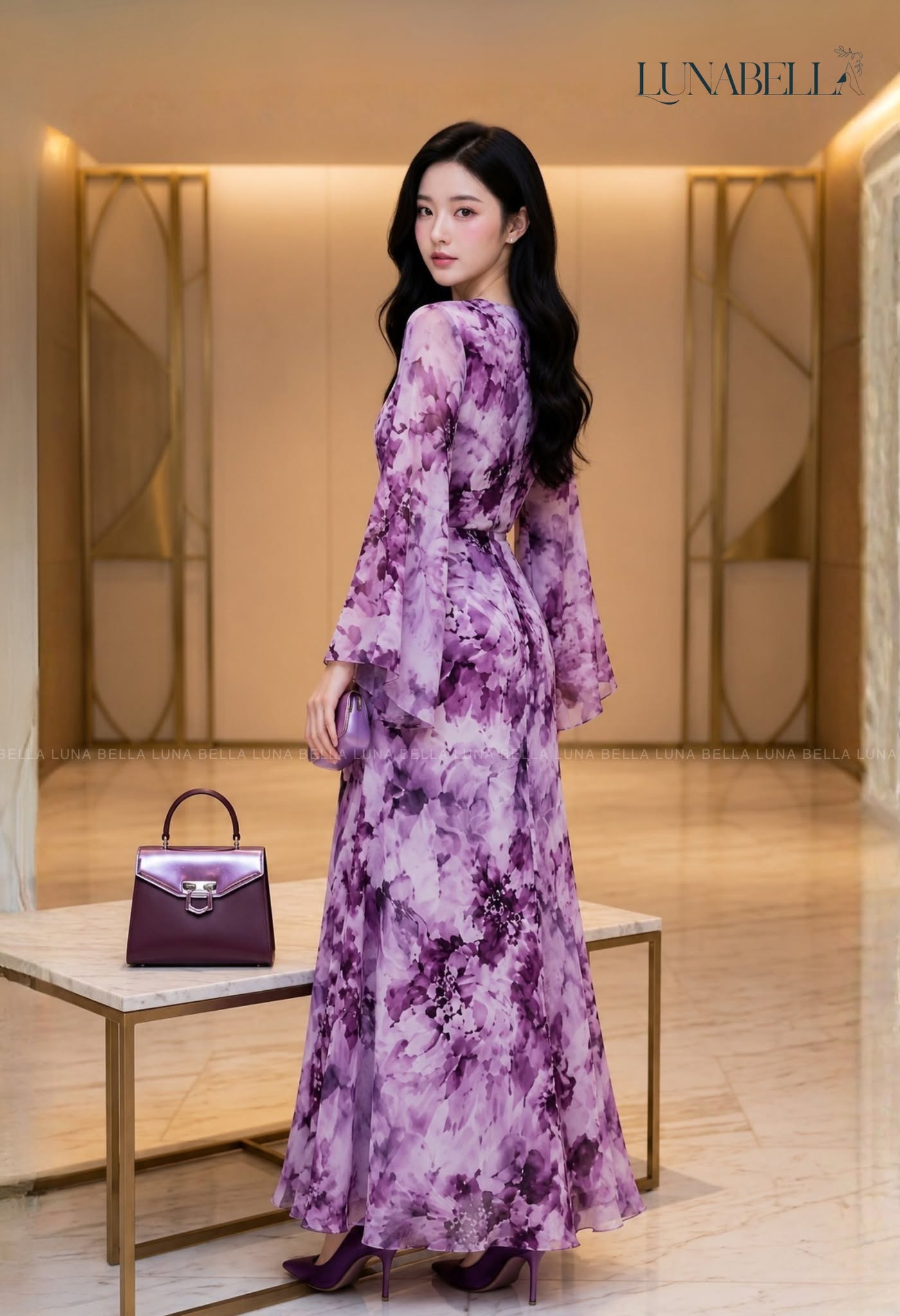 Chân đầm tơ lụa dài KASSIRA màu TÍM LOANG_thumbnail_2