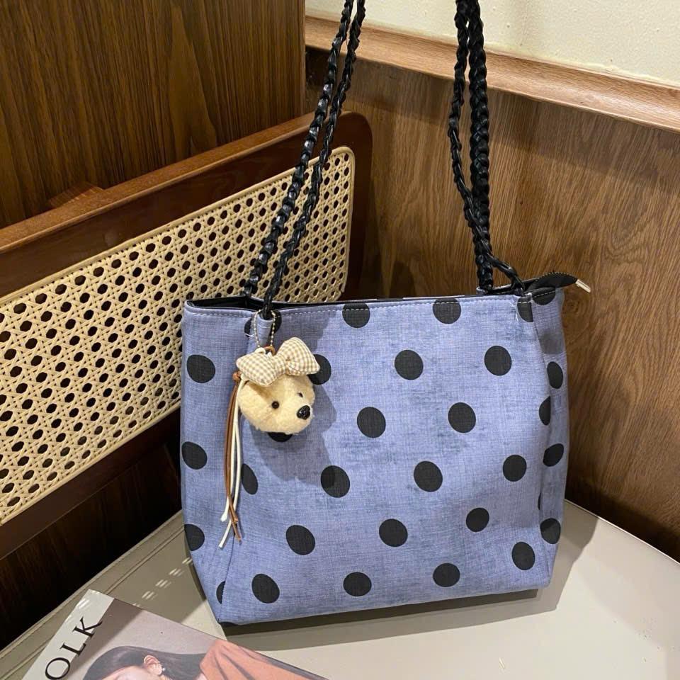 Túi Xách Nữ Cunbag Dáng Tote Mini Retro  Túi Vải Đeo Vai Nhiều Ngăn Họa Tiết Polka Dot Cute Đẹp CUN549_thumbnail_1