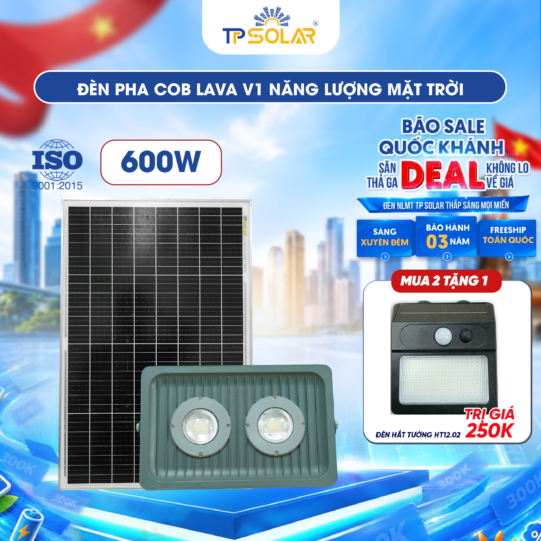 Đèn pha COB LAVA V1 năng lượng mặt trời TP SOLAR PRO CO21