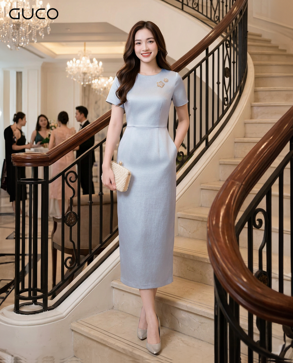 GUCO Đầm Xanh Pastel Đính Đá Nữ Tính - 5134