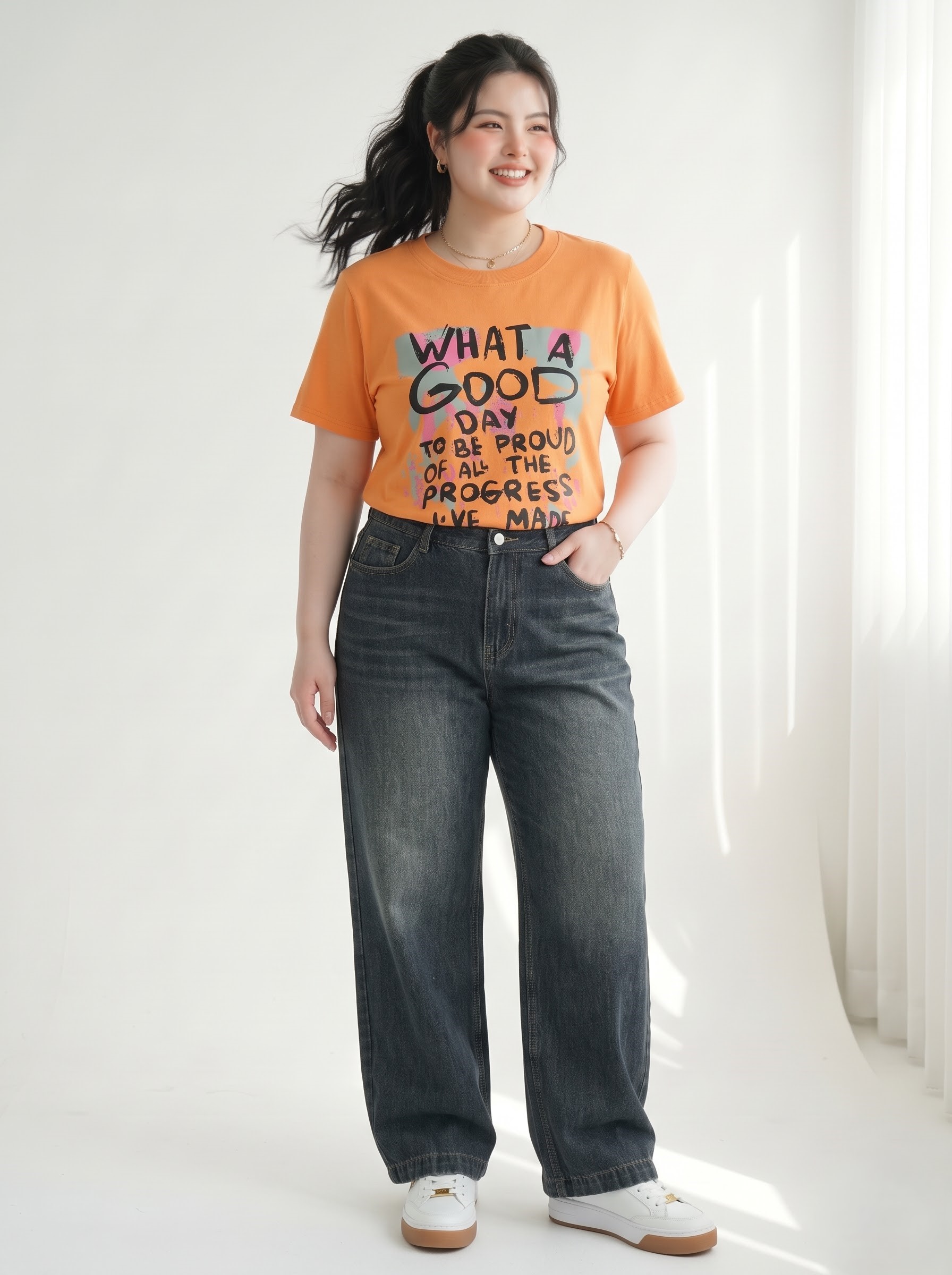 Quần Jean Suông Túi Hộp Thêu Bigsize Nữ Không Co Giãn - Xanh Than, Khói - Vừa 58–90kg - T-QJ644