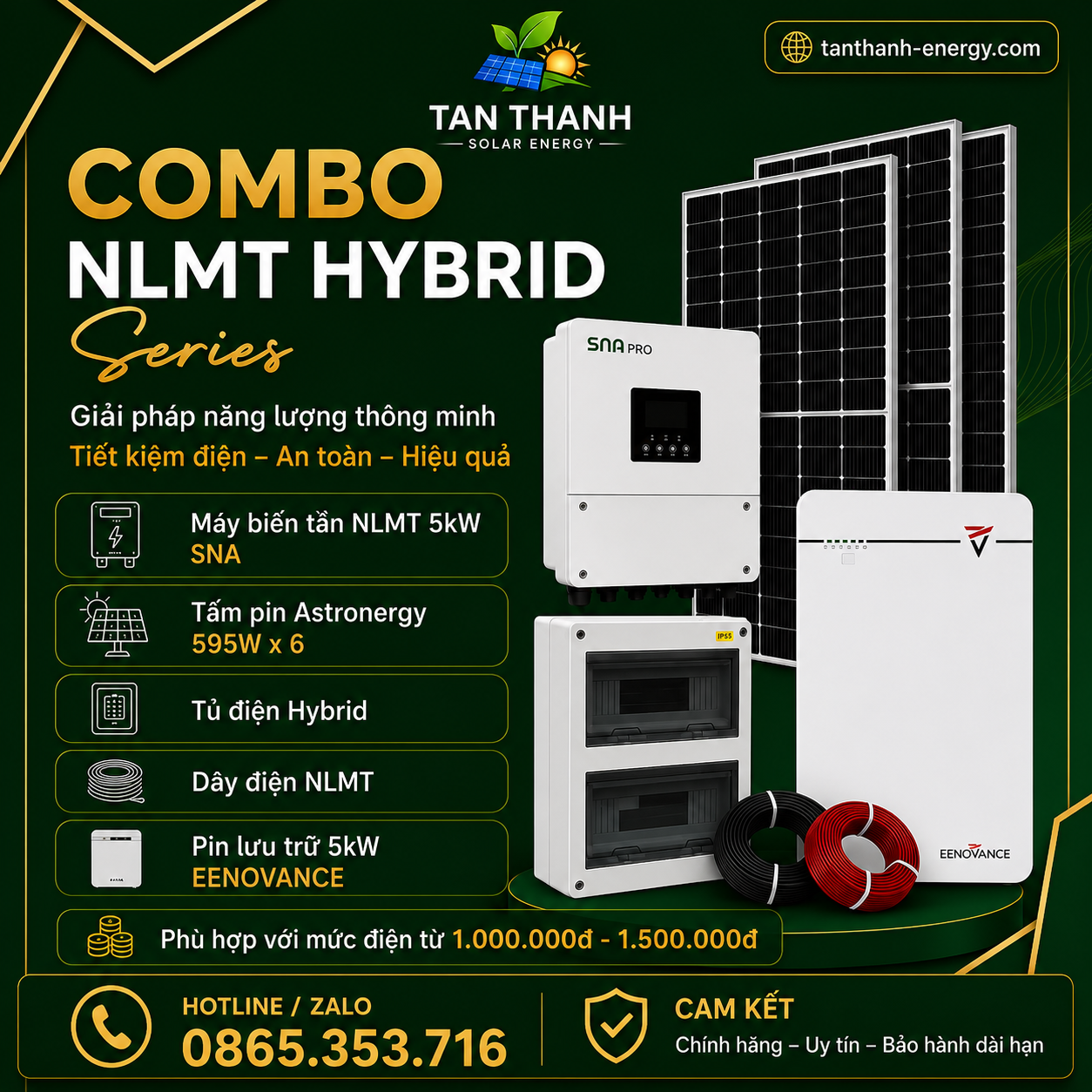 COMBO LUXPOWER SNA 5kW PHÙ HỢP CHO TIỀN ĐIỆN TỪ 1.000.000Đ - 1.500.000Đ/THÁNG