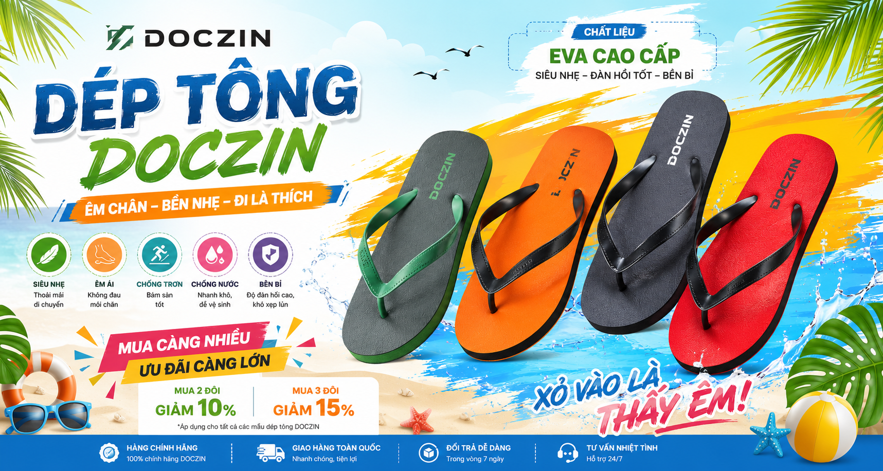 Dép tông – Êm ái, bền đẹp, thời trang cho mọi hoạt động