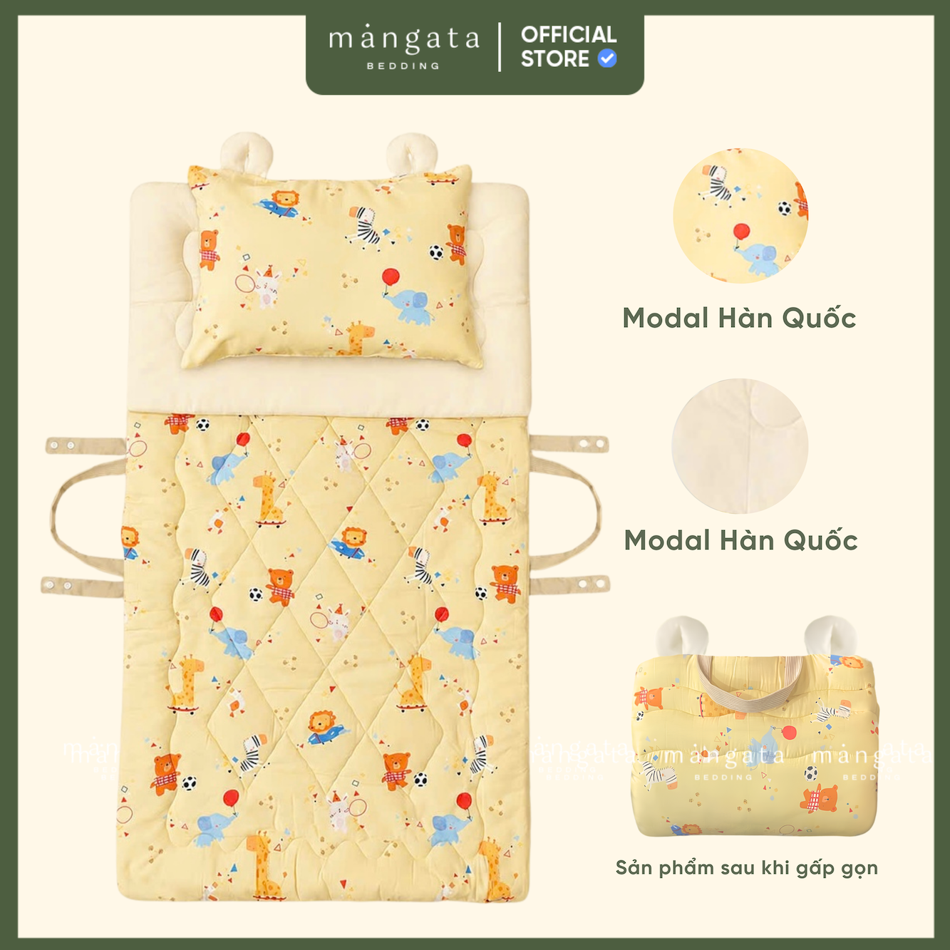 Mẫu Muông thú - Bộ chăn gối gấp gọn đi học