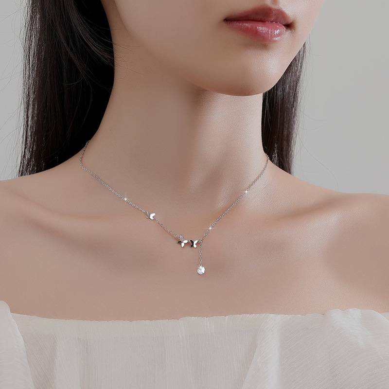 Dây Chuyền Bạc S925 Đính Đá Zircon Thiết Kế Đàn Bướm Dáng Thả Xinh Xắn HTT039_thumbnail_2