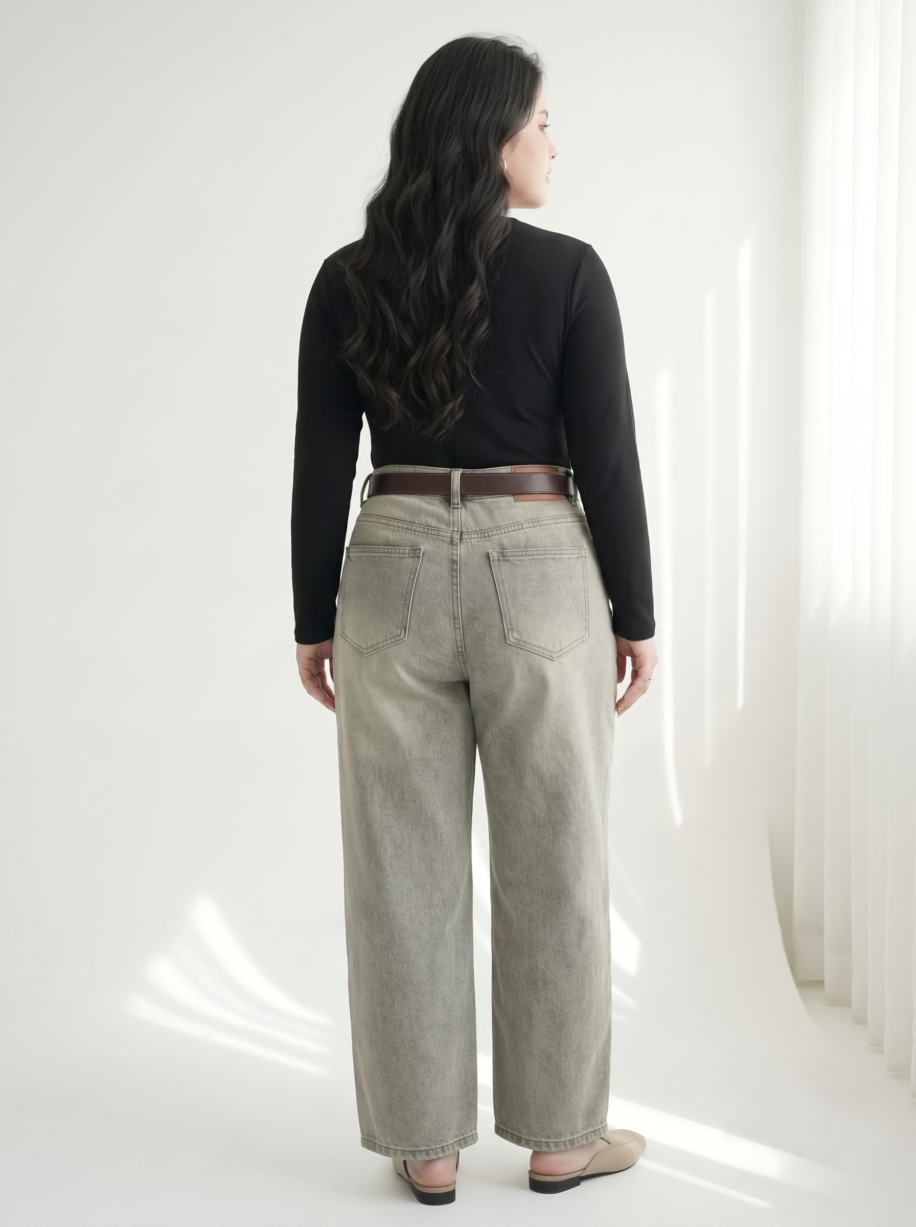 Quần Jean Suông Nấm Bigsize Nữ Lưng Cao Dài 97cm - Rêu, Nhạt Bụi - Vừa 55–90kg - T-QJ5057
