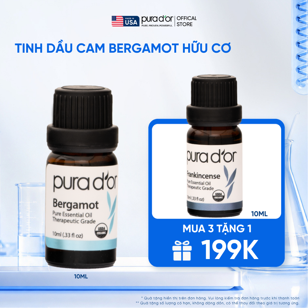 Tinh Dầu Cam Bergamot Hữu Cơ Pura D'or Therapeutic Grade Bergamot Essential Oil 10ml