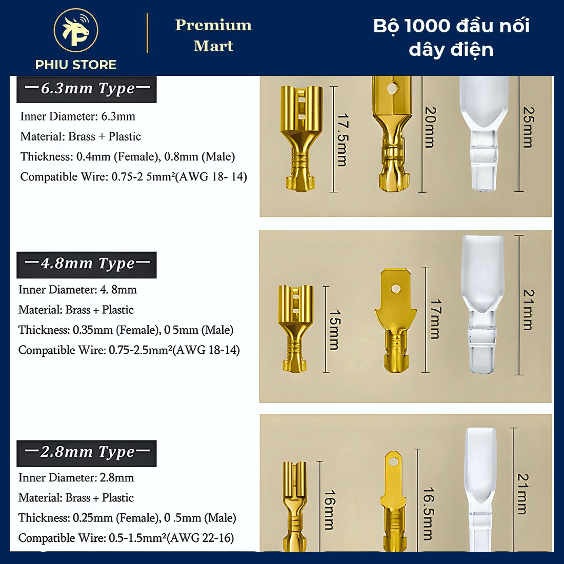 Đầu Nối Dây Điện - Bộ 1000 Đầu Nối 2.8-4.8-6.3mm kèm Ống Cách Điện, Cút Nối Dây Điện - PHIU STORE_thumbnail_1