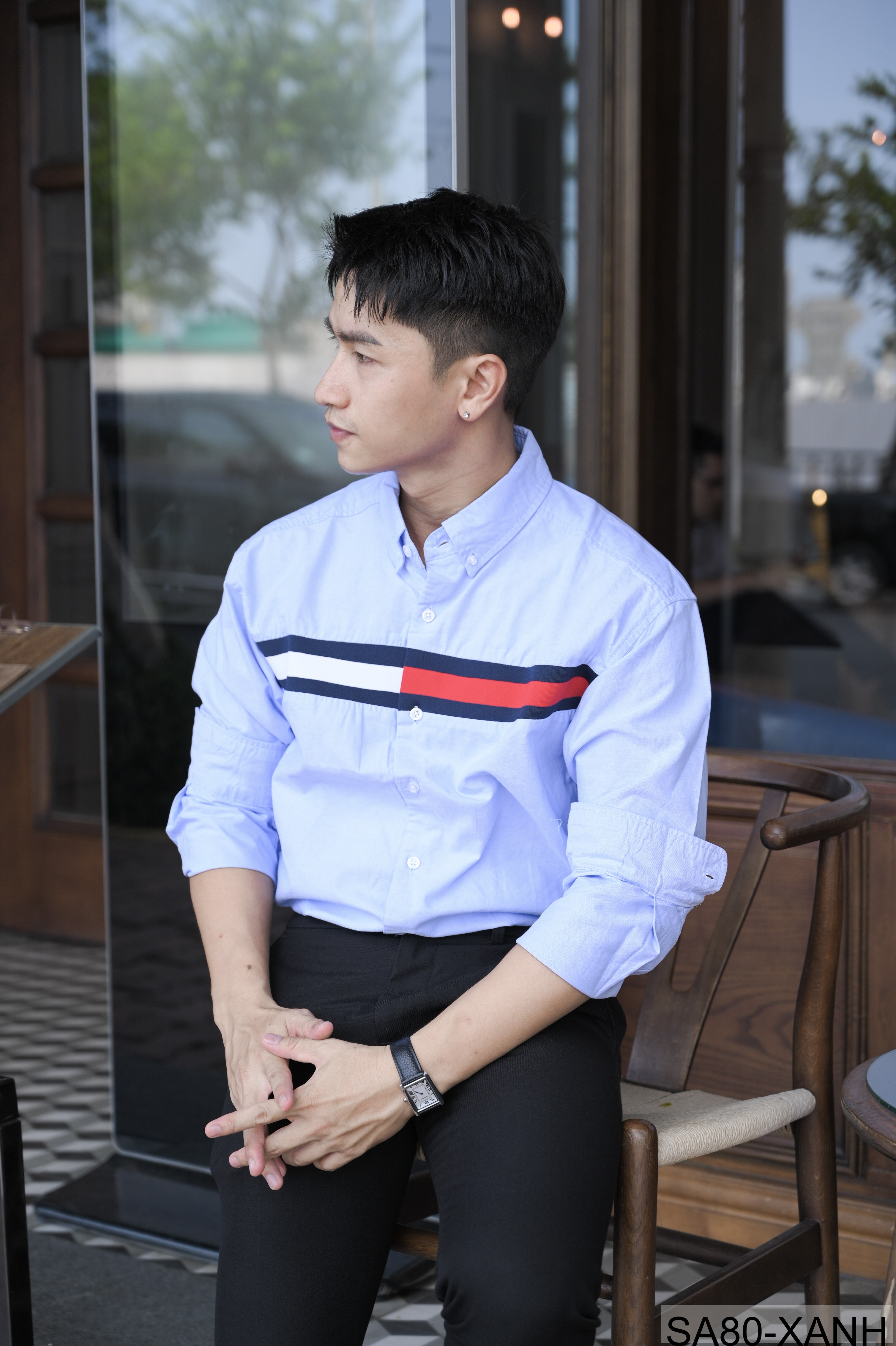 SA80 - Áo sơ mi nam tay dài phong cách Nhật Bản, chất cotton mềm mại, cổ bẻ, thiết kế sọc ngang thời trang_thumbnail_12