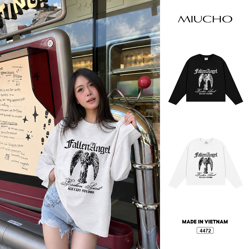 Áo thun form boxy Miucho tay dài chất vải xước 4472