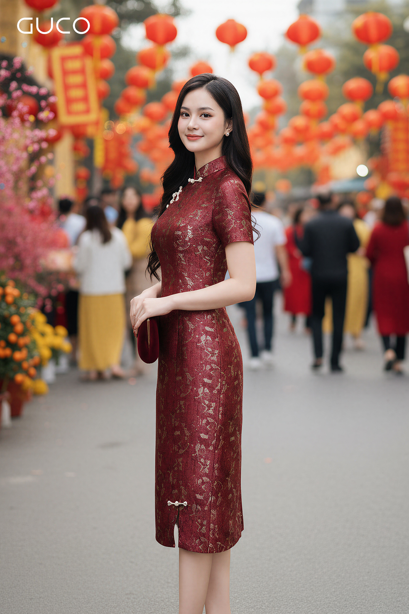 ĐẦM A CỔ TÀU GẤM HOA CAO CẤP-   ĐỎ_thumbnail_2