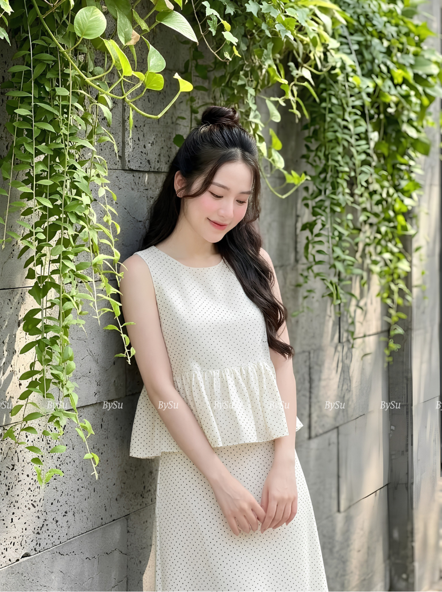 M37 - Set Áo Peplum & Chân Váy Maxi Chấm Bi