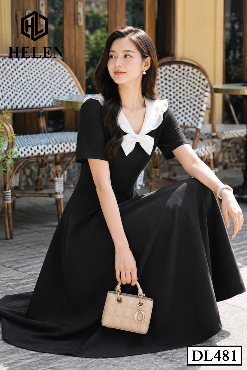 Đầm xòe đen phối cổ trắng nơ DL481_thumbnail_2