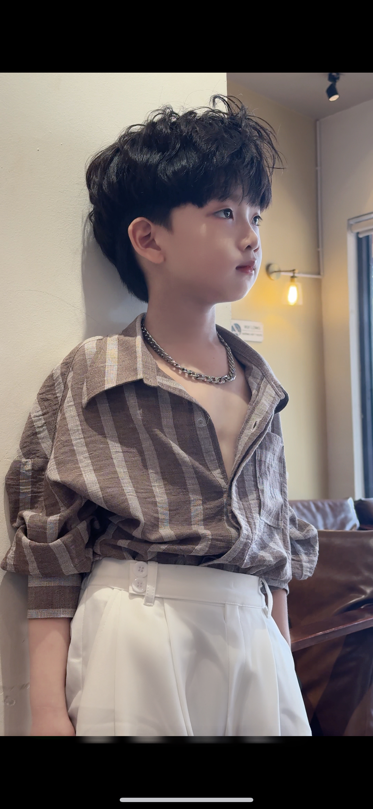 Áo Nâu Sọc Linen Thái, Quần Suông Trắng Đai Chéo (không kèm áo thun trằng)_thumbnail_2